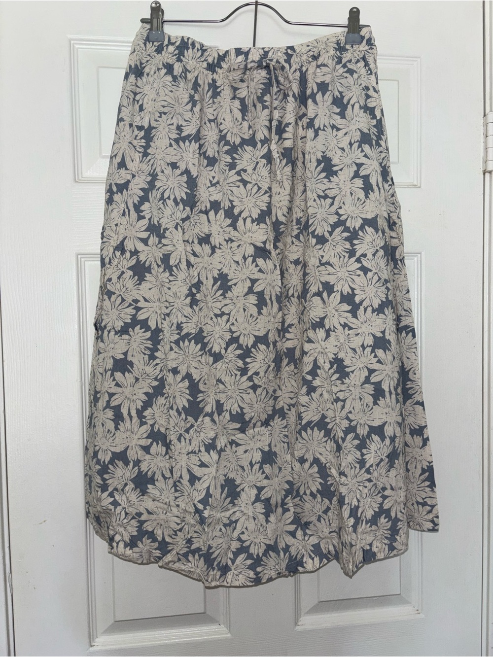 mahina Blue and Cream Floral A-Line Midi Skirt